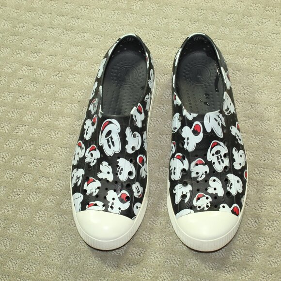 Native Unisex Black Disney Parks Mickey Mouse Rubber W Sz11 M Sz9 Slip On Shoes - Picture 2 of 8